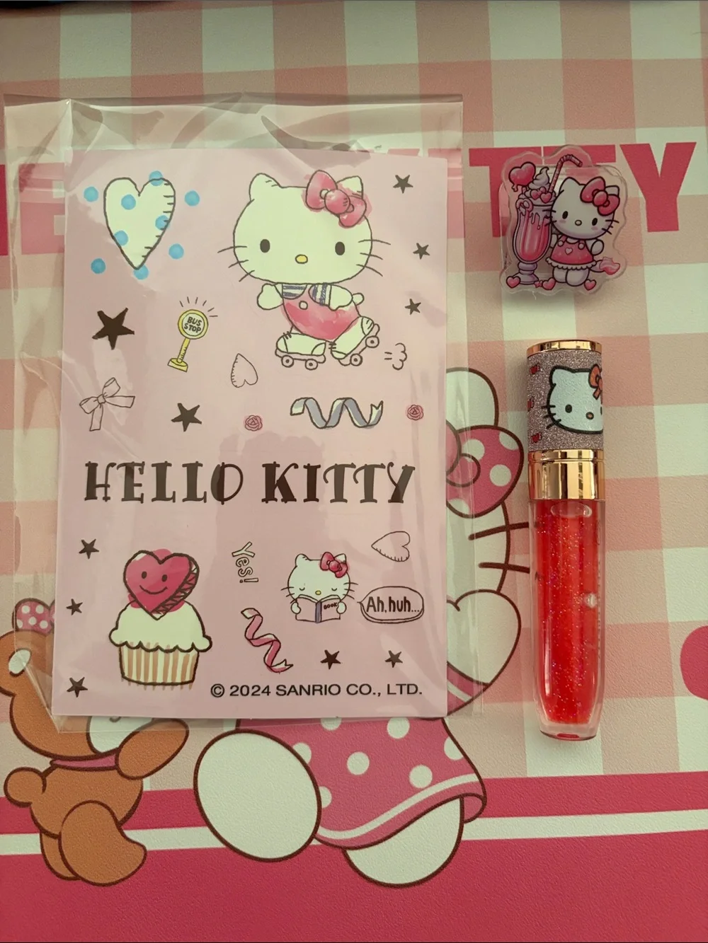 Hello Kitty Pink Plush Coin Purse and Matching Pink Accessories Set